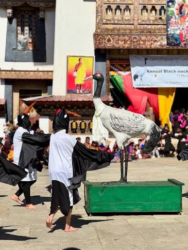 Children in crane costume performing at the Black-Necked Crane Festival