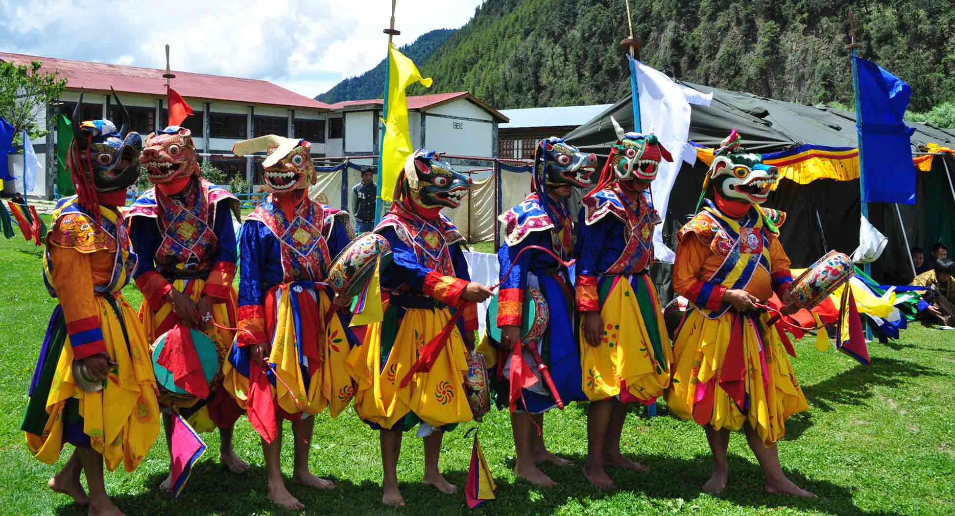 Masked dancers performing at the Haa Summer Festival